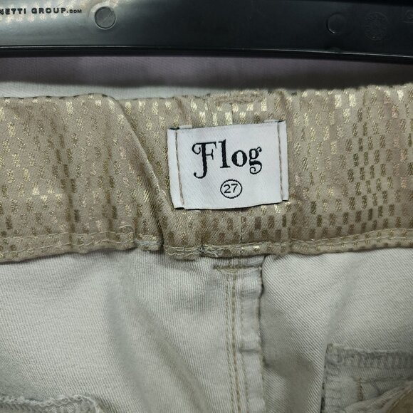 Bevy Flog Metallic Capri Pants Size 27 Gold Grid Drawstring Elastic Waist 23" - Picture 7 of 15